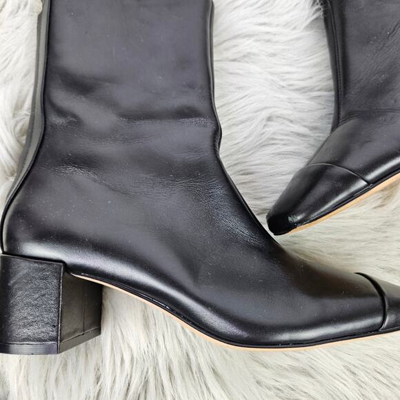Ann Taylor Black Leather Ankle Boots Size 7M Square Toe Block Heel Back Zip Chic - Picture 7 of 13